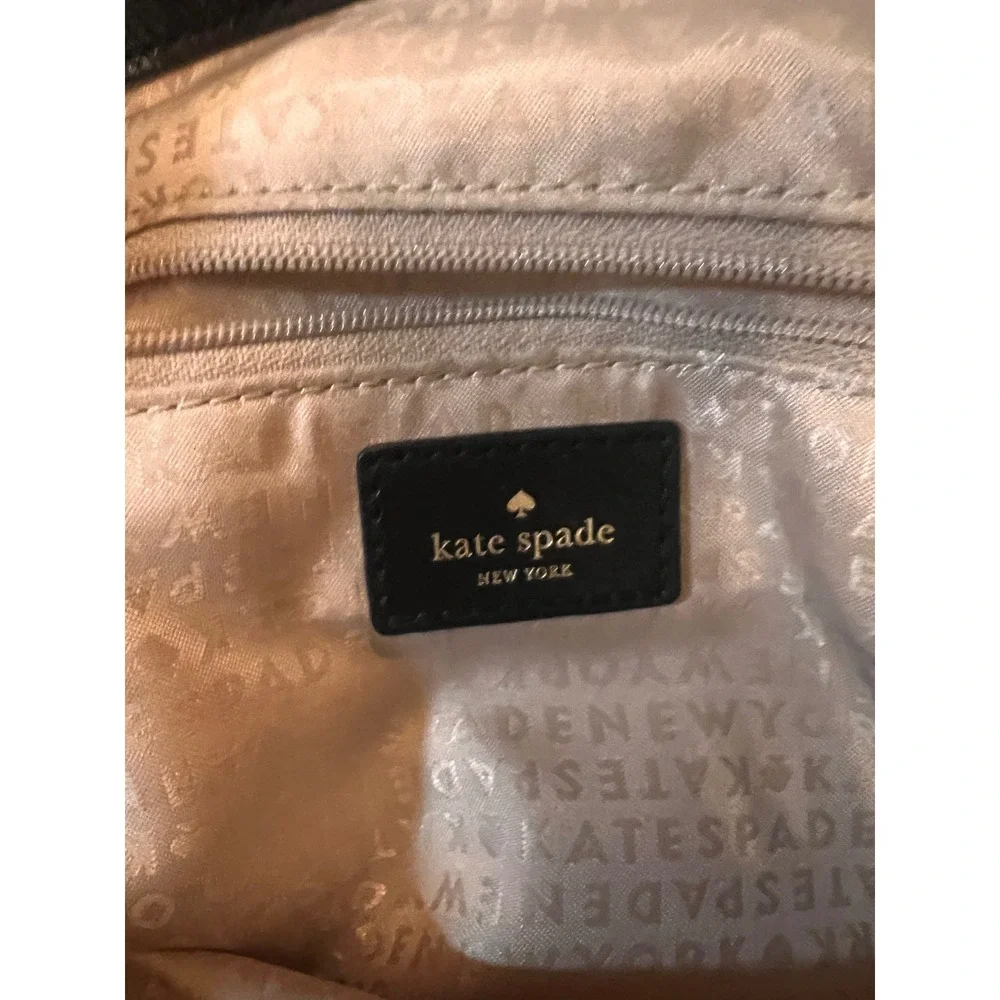 Kate Spade New York Polka Dot Patent Leather Shoulder Bag Black Cream Tote